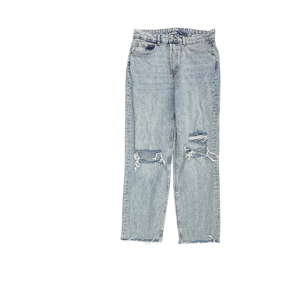 Divided Button Fly Distressed Raw Hem Straight Women's size 10 Medium Blue Denim